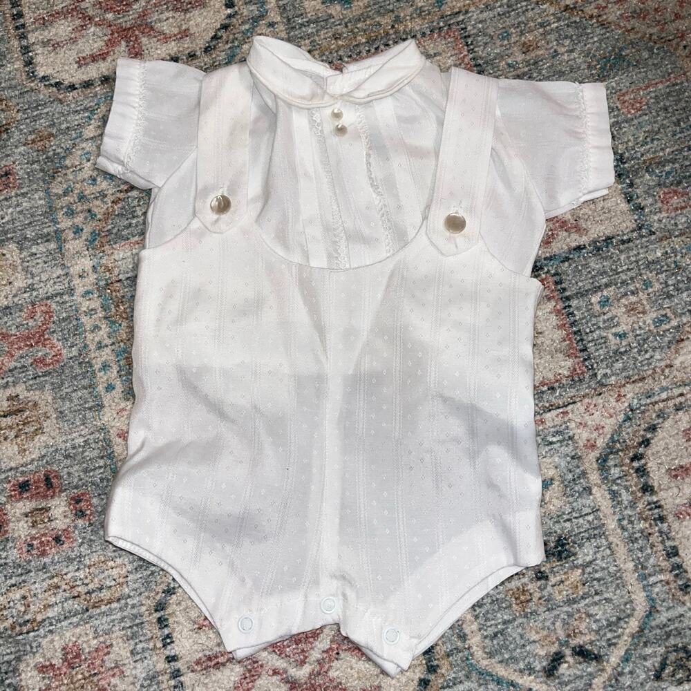 Authentic Vintage 80s/ 90s 2 Piece White Overall Collared Shirt Set (0729)